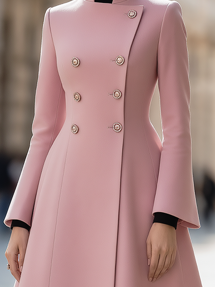 Zafren Pink Crystal Button Flared Coat