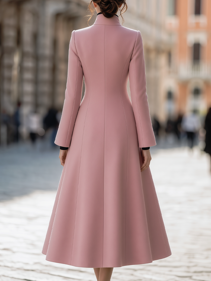 Zafren Pink Crystal Button Flared Coat