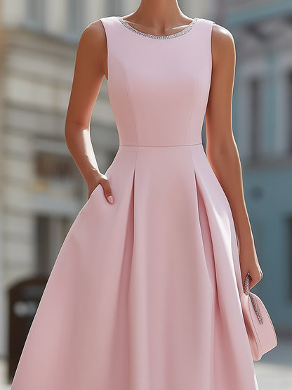 Abito midi Zafren rosa con scollo decorato con strass