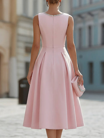 Abito midi Zafren rosa con scollo decorato con strass