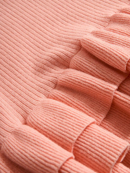 Zafren rosa ribbad klänning med volangkant
