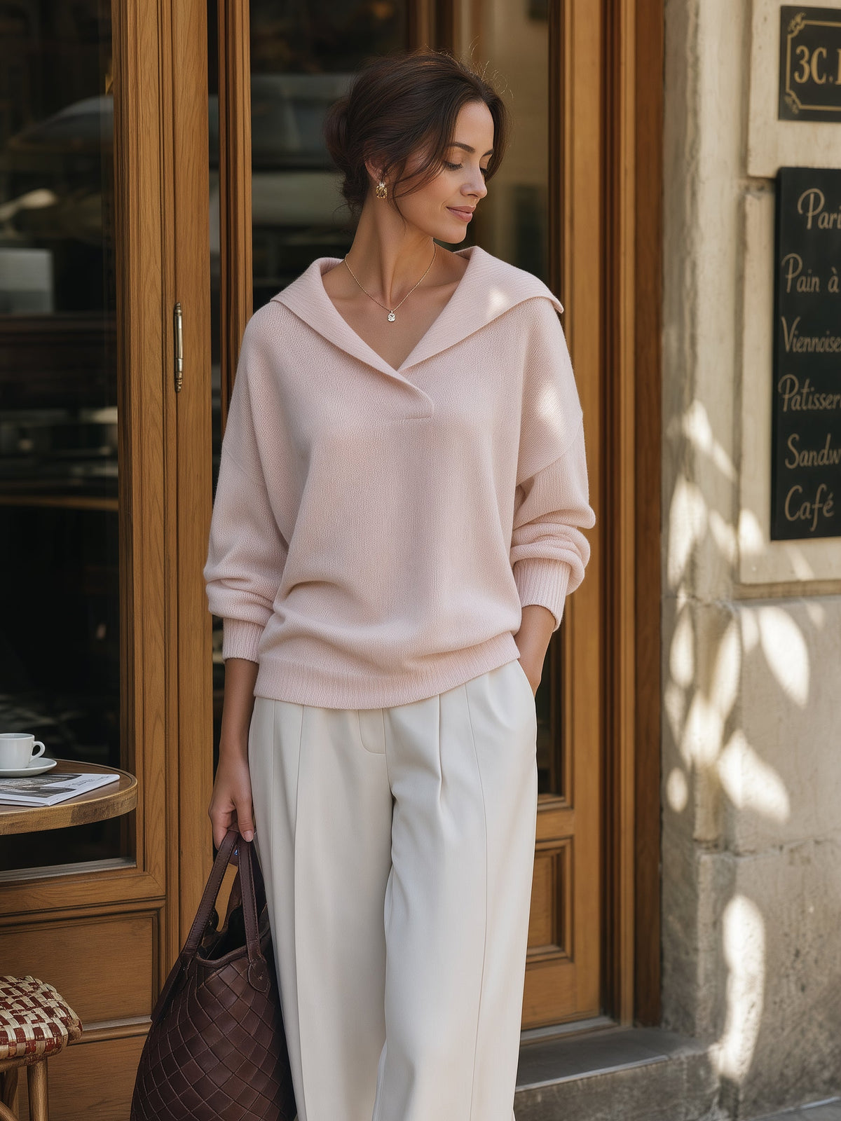 Ružový pletený sveter Zafren so šálovým golierom