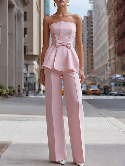 Zafren roze strapless broekset met peplum