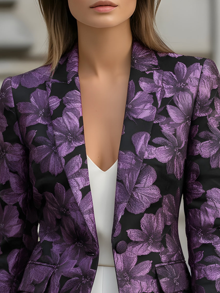 Blazer morado de jacquard floral Zafren