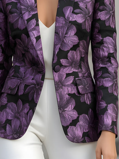 Blazer morado de jacquard floral Zafren