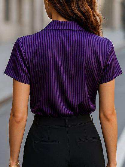 Zafren paarse satijnen blouse met krijtstrepen