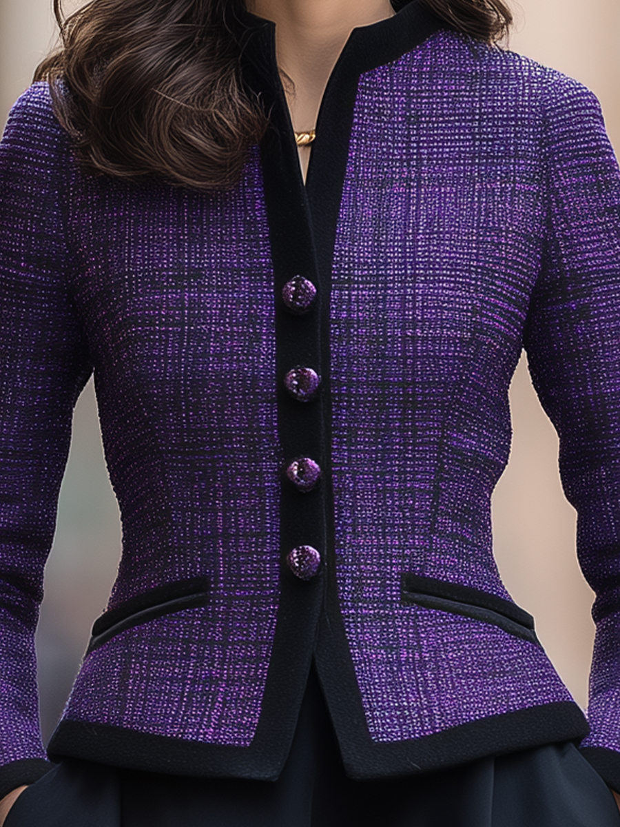 Chaqueta Zafren de tweed morado con cuello mandarín