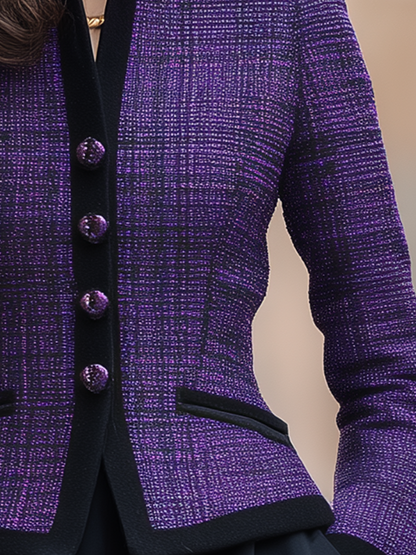 Chaqueta Zafren de tweed morado con cuello mandarín