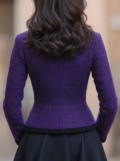 Chaqueta Zafren de tweed morado con cuello mandarín
