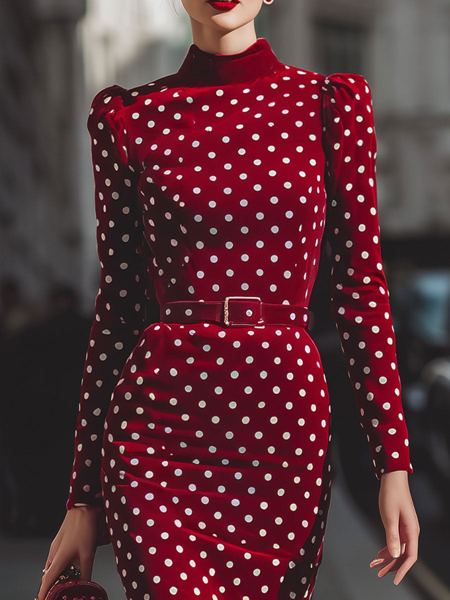 Abito Zafren in velluto rosso a pois