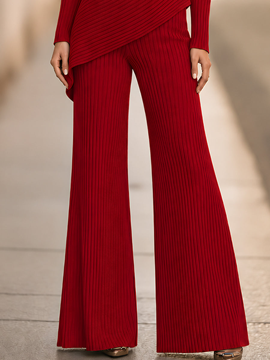 Set Zafren roșu de pantaloni cu nervuri și peplum
