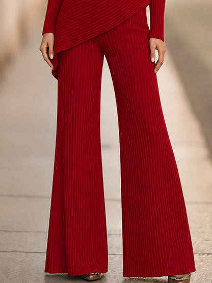 Set Zafren roșu de pantaloni cu nervuri și peplum