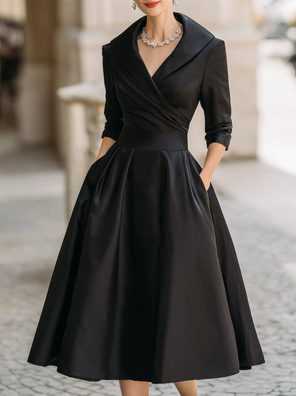 Vestido midi Zafren de satén con cuello de chal