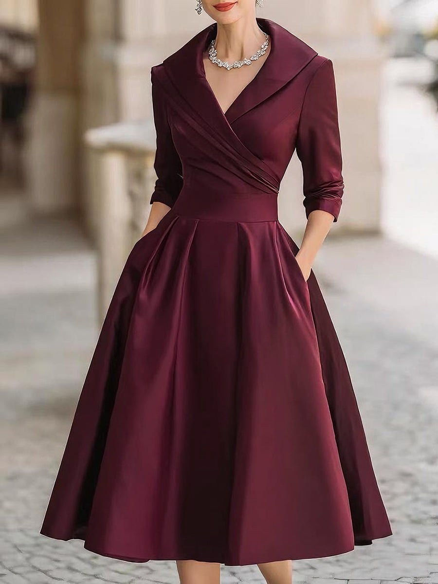 Vestido midi Zafren de satén con cuello de chal