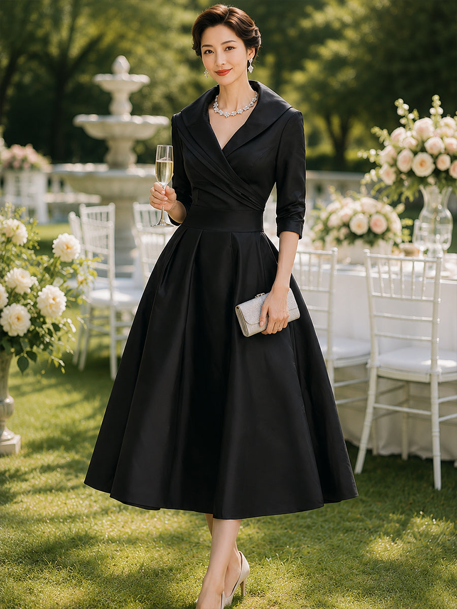 Vestido midi Zafren de satén con cuello de chal