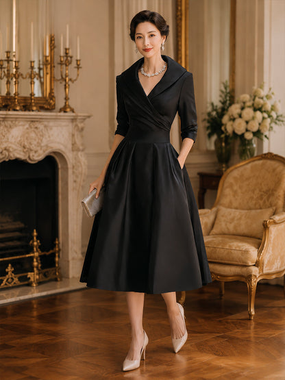 Vestido midi Zafren de satén con cuello de chal