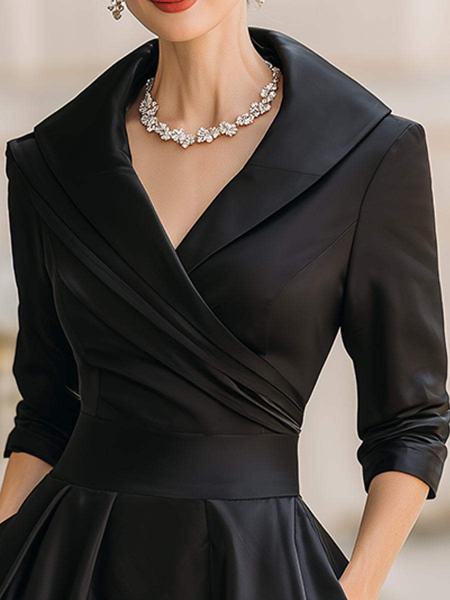 Vestido midi Zafren de satén con cuello de chal