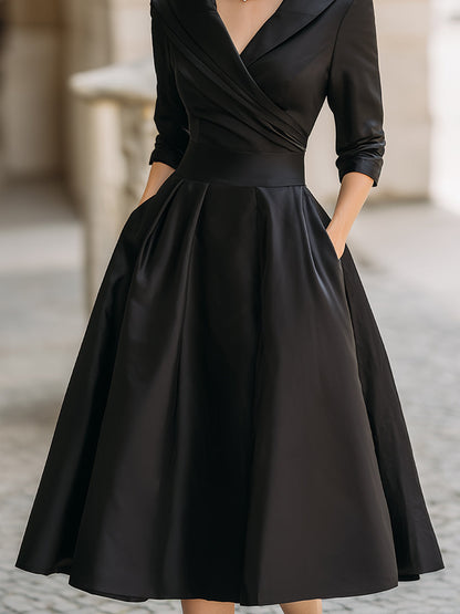 Vestido midi Zafren de satén con cuello de chal