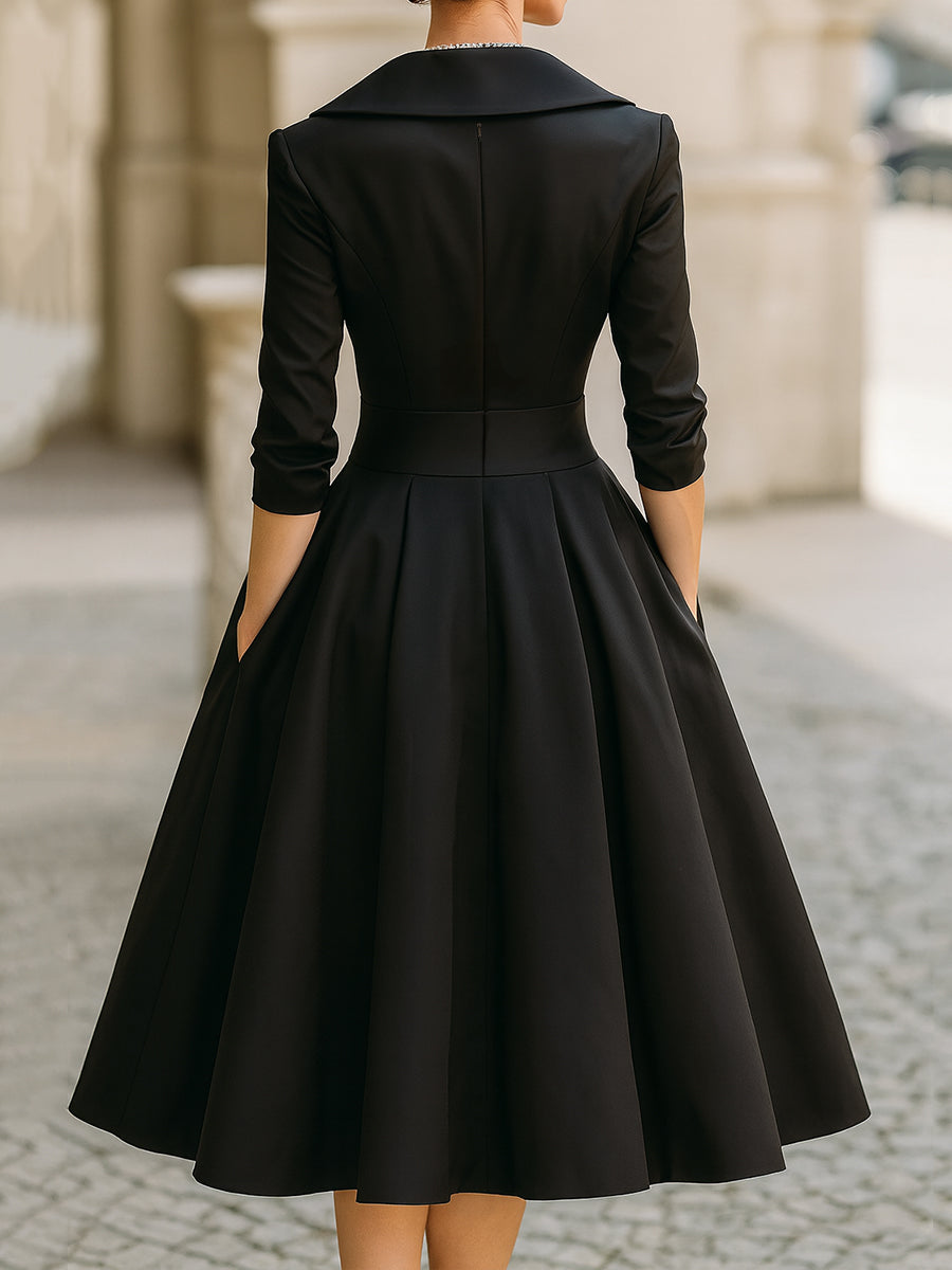 Vestido midi Zafren de satén con cuello de chal