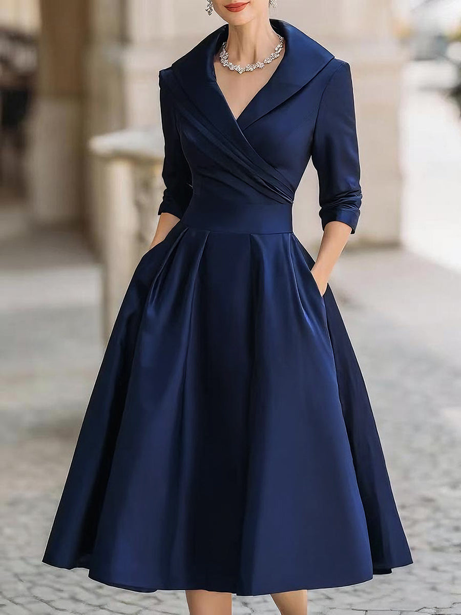 Vestido midi Zafren de satén con cuello de chal