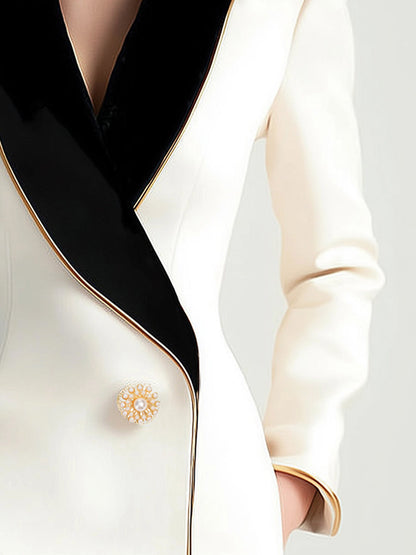Zafren hvid asymmetrisk blazer med sort revers