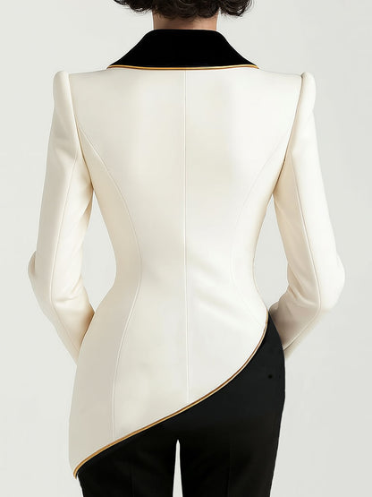 Zafren hvid asymmetrisk blazer med sort revers