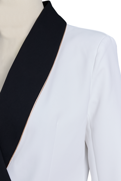 Zafren hvid asymmetrisk blazer med sort revers