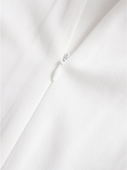 Zafren White Double-Breasted Navy Collar Dress