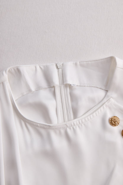 Zafren weißes asymmetrisches Drapé-Top mit Knöpfen