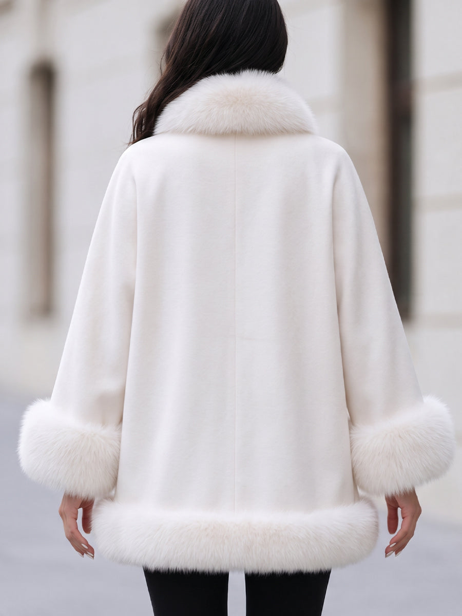 Zafren White Faux Fur Wrap Coat
