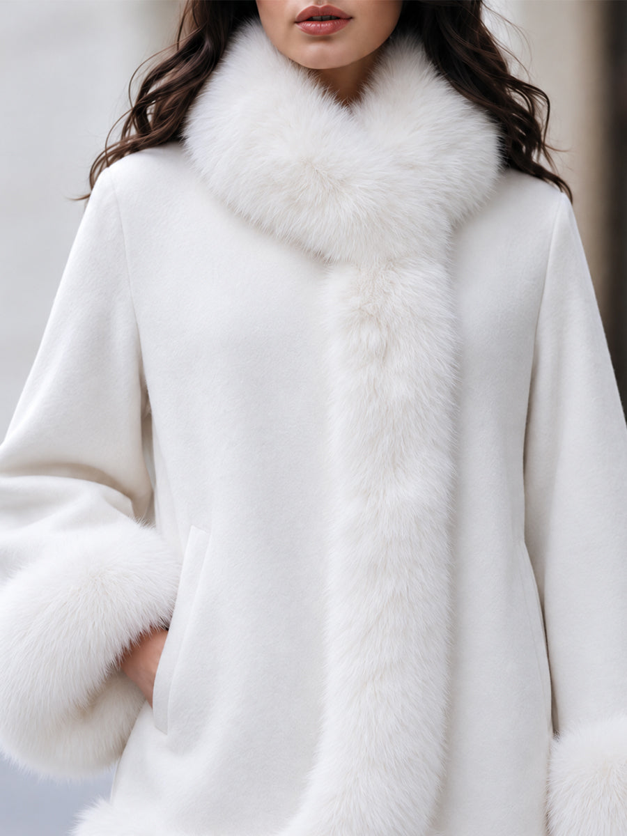 Zafren White Faux Fur Wrap Coat