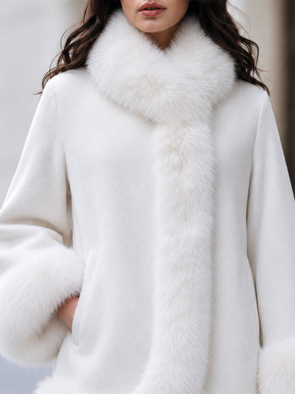 Zafren White Faux Fur Wrap Coat