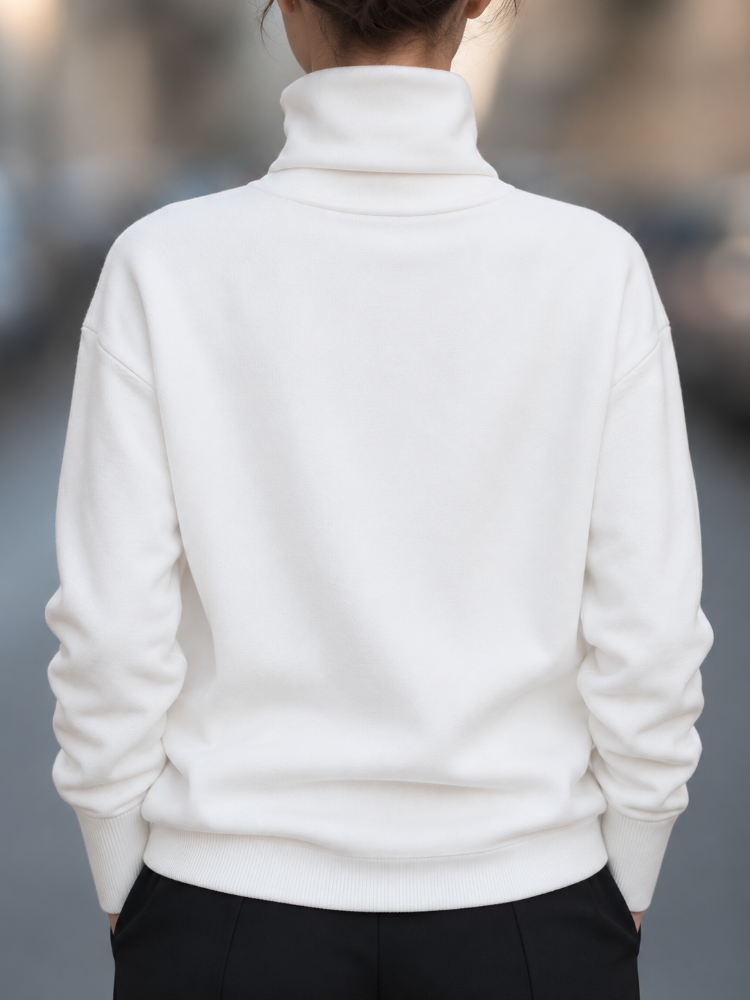 Zafren White Funnel Neck Button Sweater