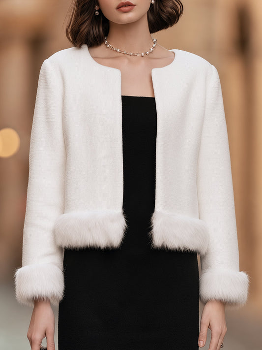 Zafren White Fur Trim Cropped Jacket