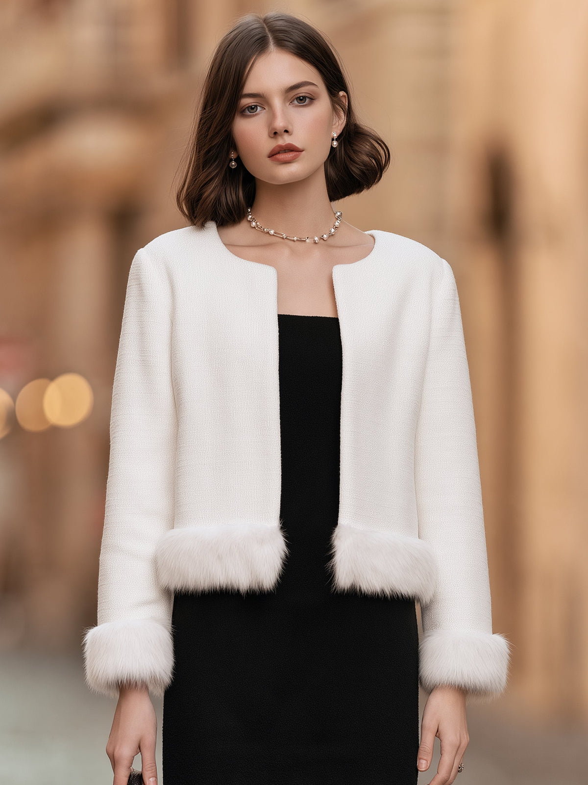 Zafren wit cropped jasje met bontrand