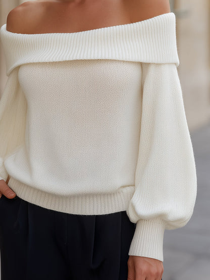 Pull blanc à épaules dénudées et manches bouffantes Zafren