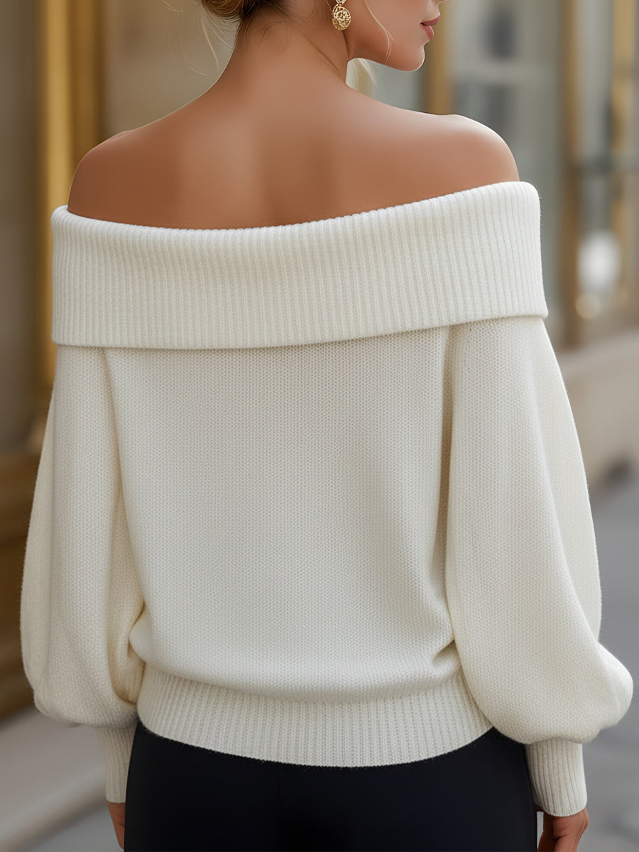 Pull blanc à épaules dénudées et manches bouffantes Zafren