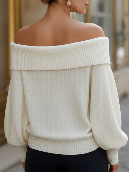 Pull blanc à épaules dénudées et manches bouffantes Zafren