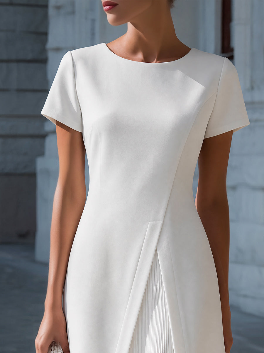 Vestido blanco corte A con panel plisado Zafren