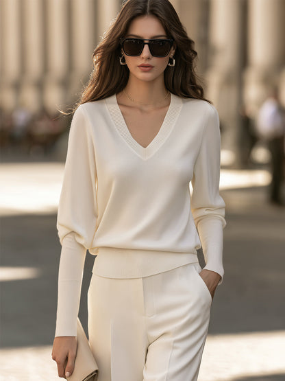 Pull blanc ample en maille à col V Zafren