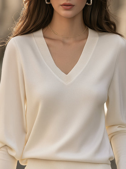 Pull blanc ample en maille à col V Zafren