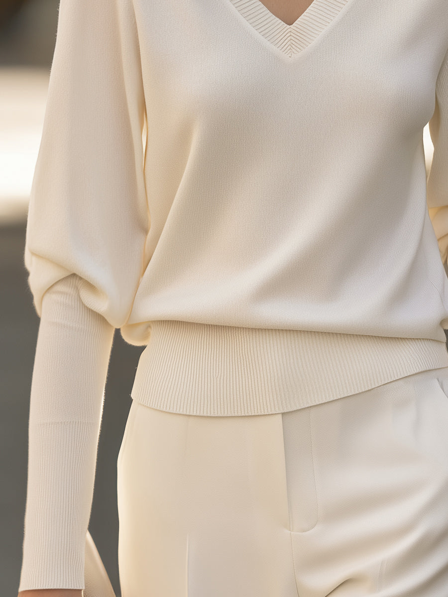 Pull blanc ample en maille à col V Zafren