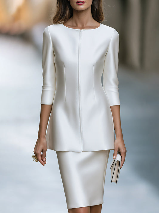 Set con gonna in raso bianco e zip frontale Zafren