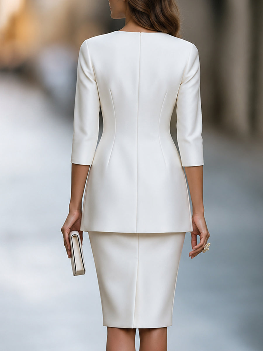Set con gonna in raso bianco e zip frontale Zafren
