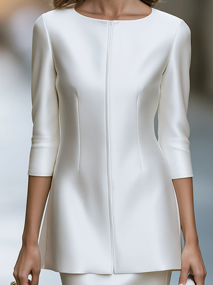 Set con gonna in raso bianco e zip frontale Zafren