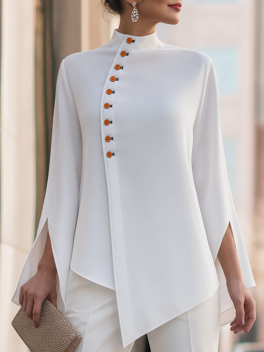 Blusa blanca asimétrica con mangas abiertas Zafren