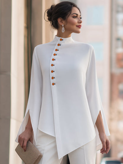 Blusa blanca asimétrica con mangas abiertas Zafren