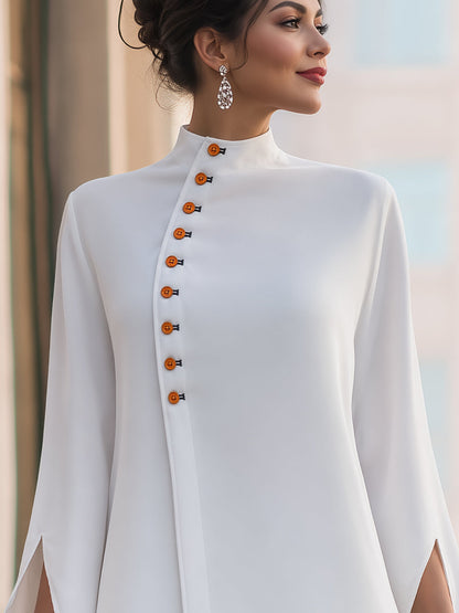 Blusa blanca asimétrica con mangas abiertas Zafren