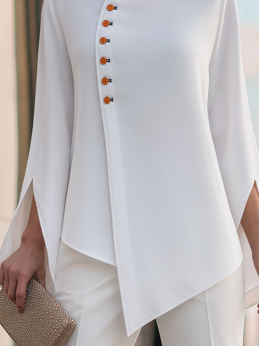 Blusa blanca asimétrica con mangas abiertas Zafren