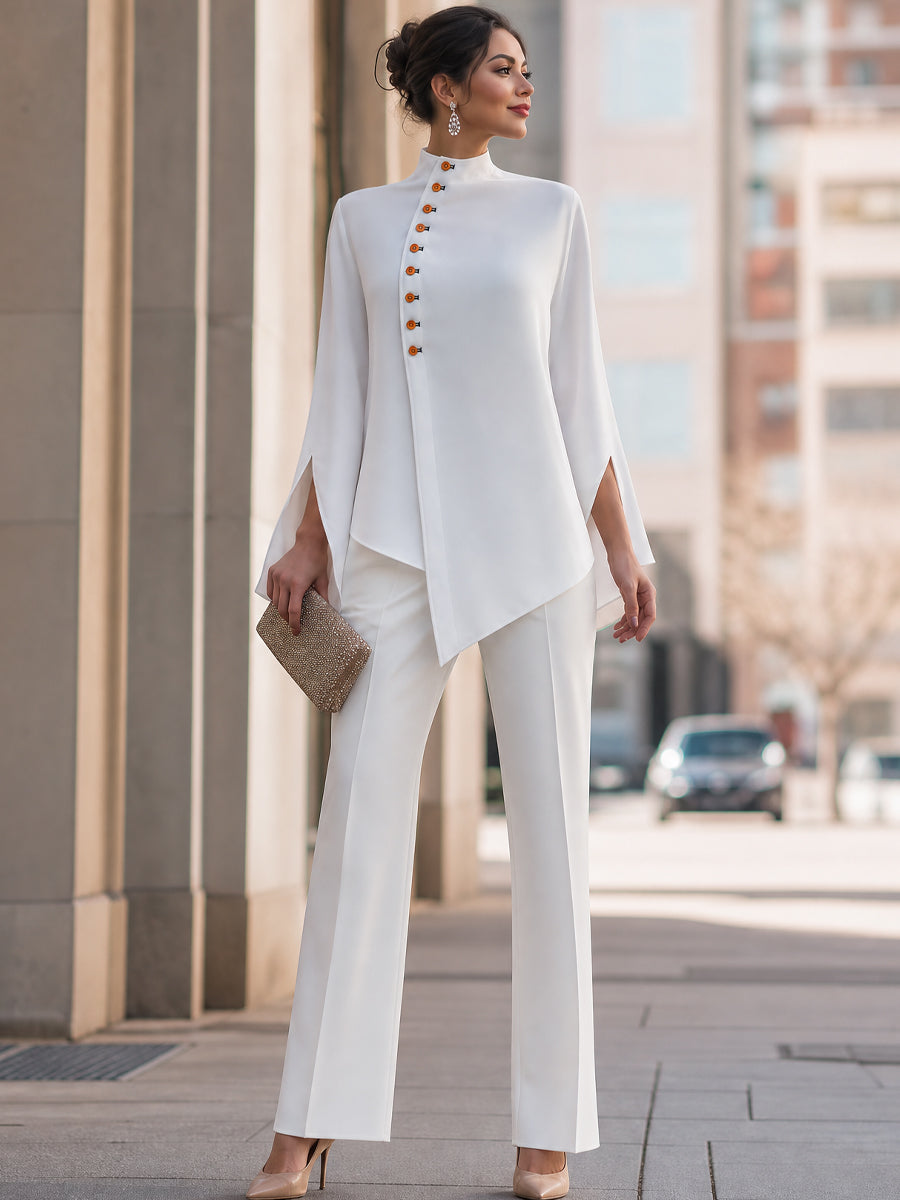 Blusa blanca asimétrica con mangas abiertas Zafren